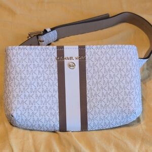 Michael Kors White & Tan Logo Belt Bag